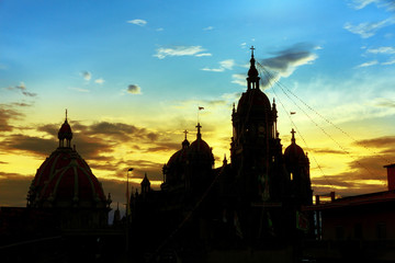 Naklejka premium Landscape beautiful. Shadow ancient catholic church in the early morning.