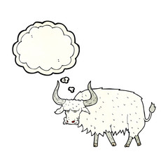 cartoon annoyed hairy ox with thought bubble