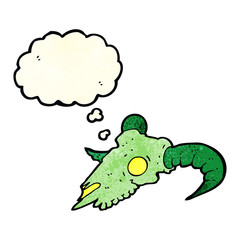 cartoon magic ram skull with thought bubble
