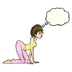 cartoon sexy woman on all fours with thought bubble