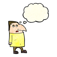 cartoon worried man with thought bubble