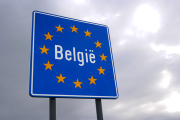 Road sign indicating the border of a European Union country: Belgium. Written in Dutch at de Netherlands - Belgian border