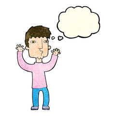 cartoon anxious man with thought bubble