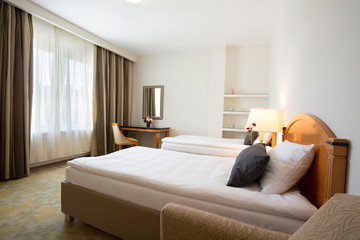 Interior of a double bed hotel room