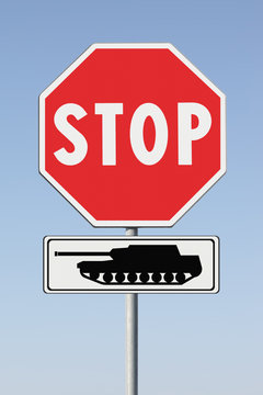 Stop the war - Conceptual image drawn with road signs