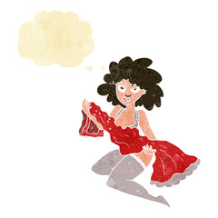 cartoon woman changing with thought bubble