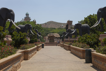 bridge with statues of elephants,in Sun City, South Africa
