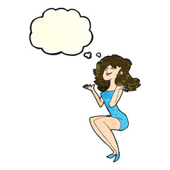 cartoon attractive woman sitting with thought bubble
