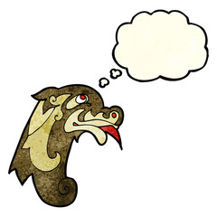 cartoon medieval carving with thought bubble