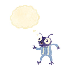 cartoon alien spaceman with thought bubble