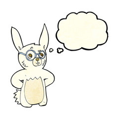 cartoon rabbit wearing spectacles with thought bubble