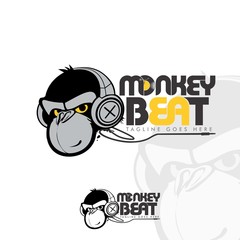 playful monkey wearing headphone dj music modern vector illustration