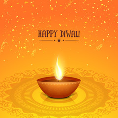 Traditional illuminated lit lamp for Diwali celebration.
