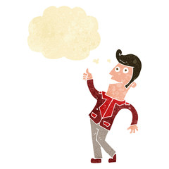 cartoon man giving thumbs up sign with thought bubble