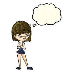 cartoon angry woman with thought bubble