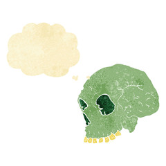 cartoon spooky skull with thought bubble