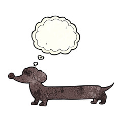 cartoon dachshund with thought bubble