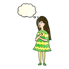 cartoon surprised girl with thought bubble