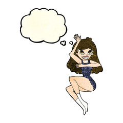 cartoon woman in lingerie with thought bubble