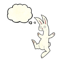 funny cartoon white rabbit with thought bubble