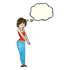 cartoon content woman with thought bubble