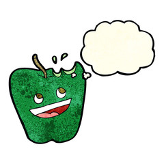 happy apple cartoon with thought bubble