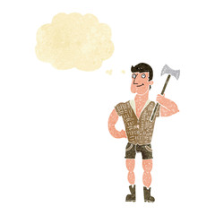 cartoon lumberjack with thought bubble