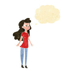 cartoon pretty girl with thought bubble