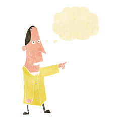 cartoon ugly man pointing with thought bubble