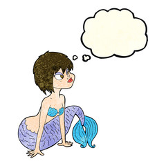 cartoon pretty mermaid with thought bubble