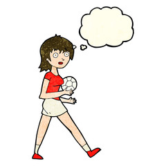 Obraz na płótnie Canvas cartoon soccer girl with thought bubble