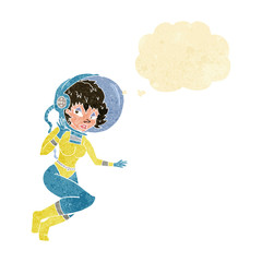 cartoon space woman with thought bubble