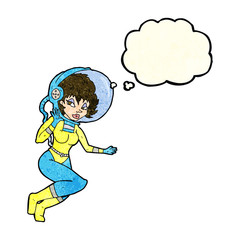 cartoon space woman with thought bubble