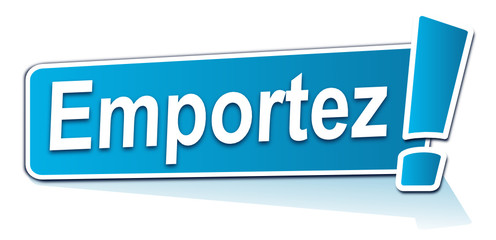 emportez sur étiquette bleue