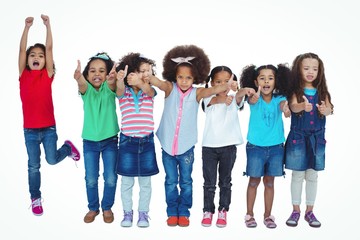 Smiling girl all standing in a row