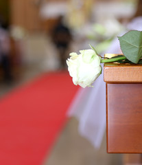 Interior of the Church is decorated with white flowers during th