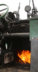 boiler with fire of an old steam locomotive