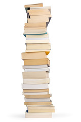tower of books isolated on white background