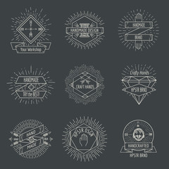 Handmade logo or crafts emblems vintage vector set