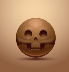 Vector round skull. Cartoon image of a round brown skull on a light brown background.