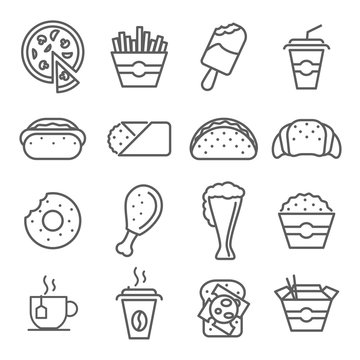Fast food art line icons