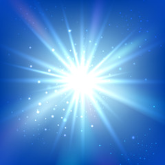 Blue sky with bright flash or burst. Abstract vector background