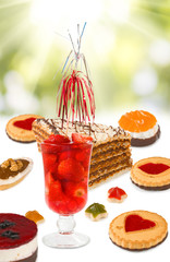 Image of strawberry cocktails and cakes