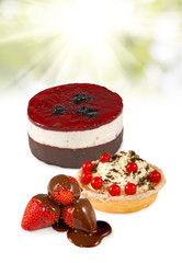 Image of cakes on rays  background