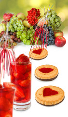 Image of strawberry cocktails, fruit and biscuits