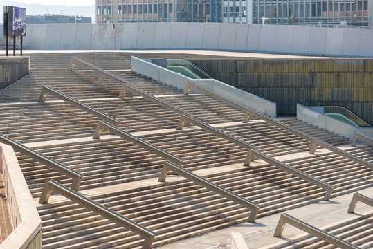 Stairway as still life or as industrial aesthetics to the marina Port Forum in the north of the metropolis Barcelona. The port is integrated in the Parc del Forum in the Poblenou district of Barcelona