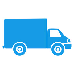 Icono plano camion vista lateral azul