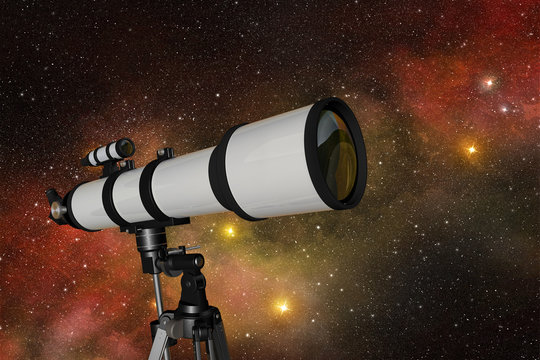 Fototapeta white telescope in a starry night sky