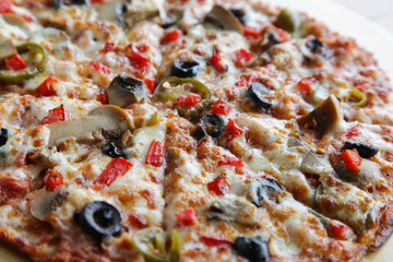 Closeup of a vegetarian flat bread thin crust pizza