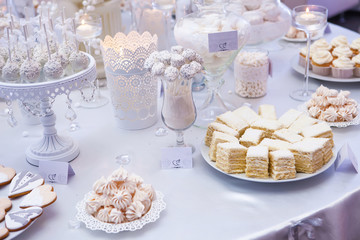 Dessert table with cake and candy on a wedding day